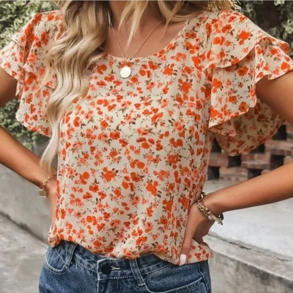 Floral Butterfly Sleeve Blouse - Picture 1 of 3